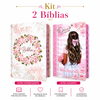 Kit 2 Bíblias Feminina Sagrada Letra Gigante Semi Flexível e Hipergigante Capa Dura Harpa ARC Flor Rosa e João 1.4