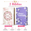Kit 2 Bíblias Feminina Sagrada Letra Gigante Semi Flexível e Hipergigante Capa Dura Harpa ARC Circulo Floral e Deus seja Louvado