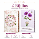 Kit 2 Bíblias Feminina Sagrada Letra Gigante Semi Flexível e Hipergigante Capa Dura Harpa ARC Circulo Floral e Números 6.25