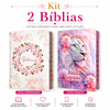 Kit 2 Bíblias Feminina Sagrada Letra Gigante Semi Flexível e Hipergigante Capa Dura Harpa ARC Circulo Floral e Leão Sustenta