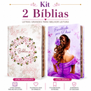 Kit 2 Bíblias Femininas Sagradas Capa Dura Letra Gigante e Hipergigante Harpa ARC Circulo Floral e Escolhida