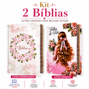 Kit 2 Bíblias Femininas Sagradas Capa Dura Letra Gigante e Hipergigante Harpa ARC Circulo Floral e Filha do Rei