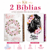 Kit 2 Bíblias Femininas Sagradas Capa Dura Letra Gigante e Hipergigante Harpa ARC Circulo Floral e Leão Rosa