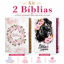 Kit 2 Bíblias Femininas Sagradas Capa Dura Letra Gigante e Hipergigante Harpa ARC Circulo Floral e Leão Rosa