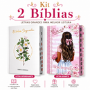 Kit 2 Bíblias Feminina Sagrada Letra Gigante Semi Flexível e Hipergigante Capa Dura Harpa ARC Floral e Deus é Bom