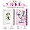 Kit 2 Bíblias Feminina Sagrada Letra Gigante Semi Flexível e Hipergigante Capa Dura Harpa ARC Floral e João 1-4