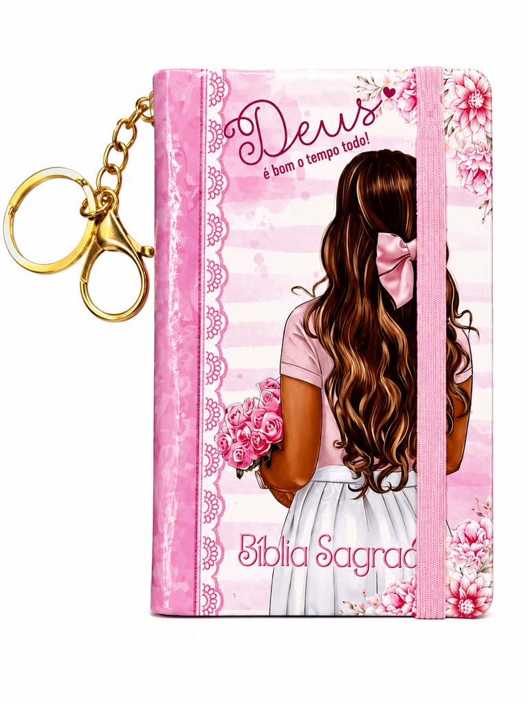Mini Bíblia de Bolso e Chaveiro O Novo Testamento & Salmos e Provérbios - ACF Feminina Capa Dura Rosa Deus é Bom