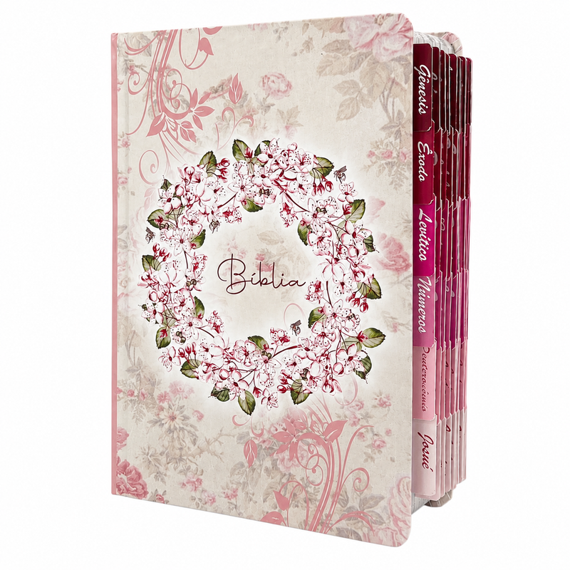 Bíblia Circulo Floral Rosa Letra Gigante Capa Flexível Com Harpa E Abas Feminina Arc