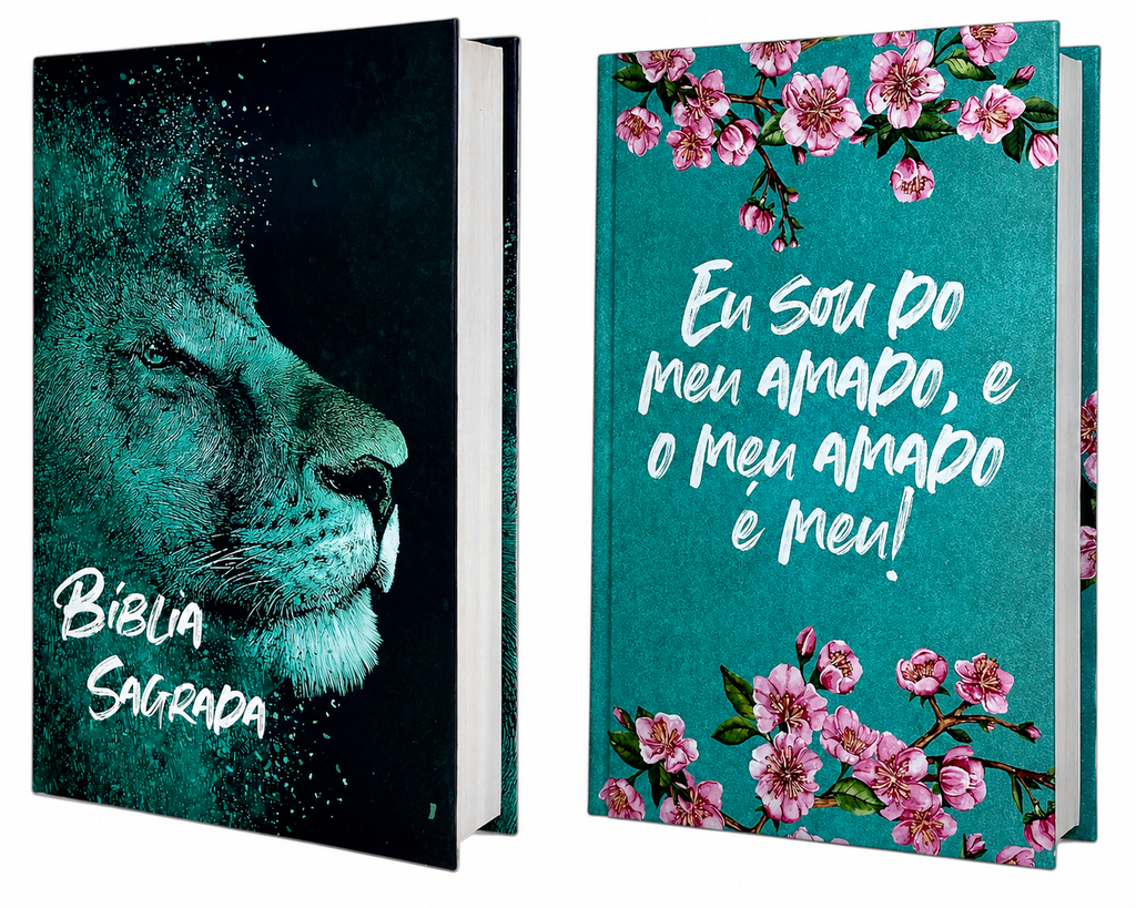 Kit Casal 2 Bíblias Evangélicas Letra Gigante Capa Dura Arc Folha Branca com Harpa Para Casal