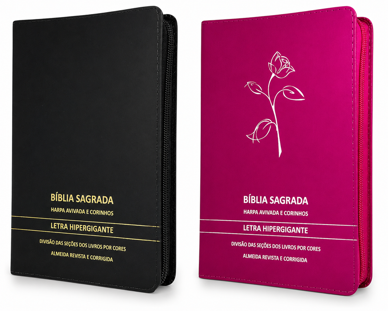 Kit Casal 2 Bíblias Evangélicas Letra Hipergigante Capa Semi Flexível Premium Arc Folha Branca Full Color com Harpa Para Casal