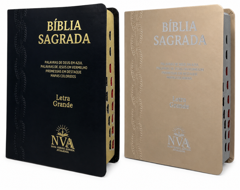 Kit Casal 2 Bíblias Evangélicas Tijolinho Letra Grande Capa Flexível Luxo Preta e Rosé Para Bolsa Linguagem NVA com Índice