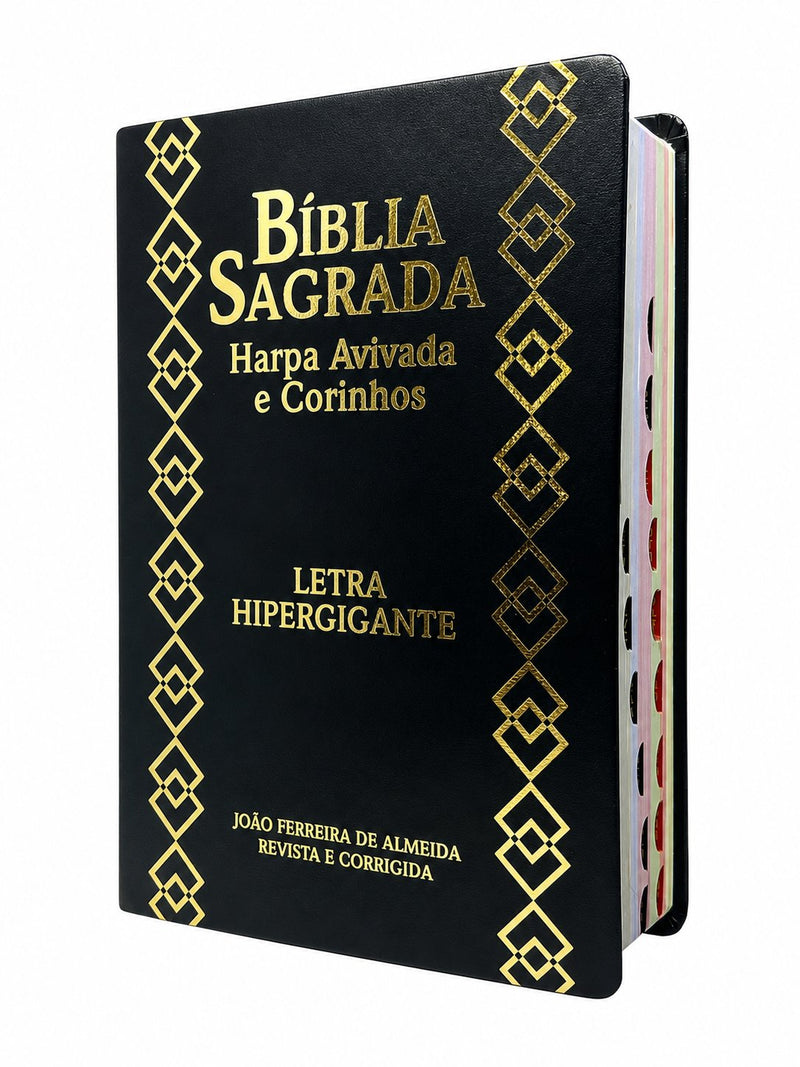 Bíblia Cor Preta Letra Hipergigante Capa Semi Flexível Com Harpa e Índice Colorida Arc