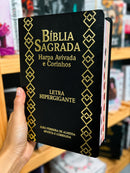 Bíblia Cor Preta Letra Hipergigante Capa Semi Flexível Com Harpa e Índice Colorida Arc