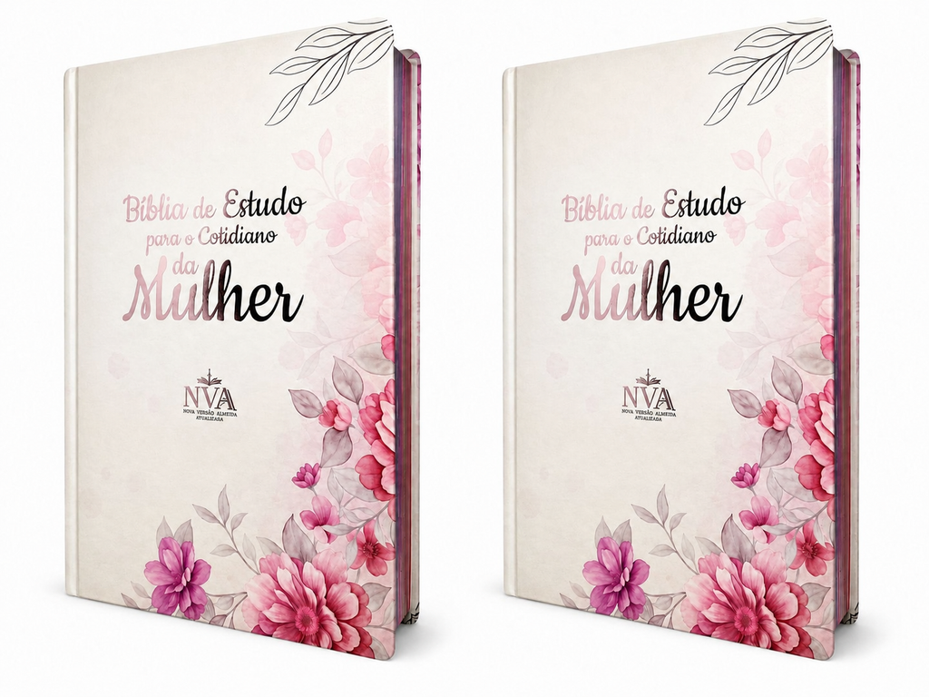 Kit 2 Bíblias de Estudo para o Cotidiano da Mulher Capa Dura Full Color Cerejeira Rosa NVA Gigante Feminina
