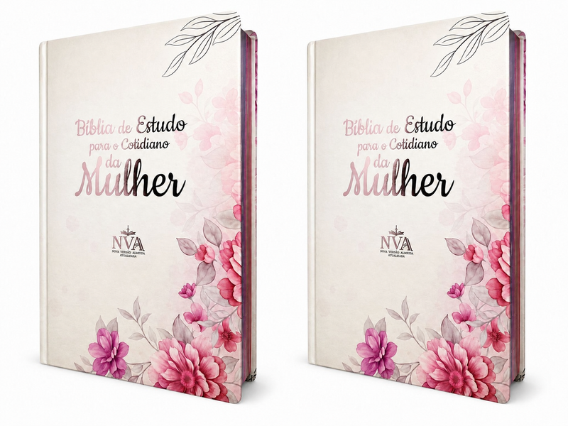 Kit 2 Bíblias de Estudo para o Cotidiano da Mulher Capa Dura Full Color Cerejeira Rosa NVA Gigante Feminina