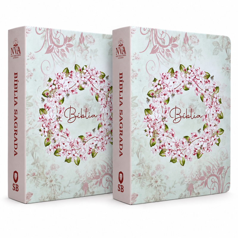 Kit 2 Bíblias Sagradas Tijolinho Floral Edição Promessas Letra Grande Para Bolsa NVA Com Índice
