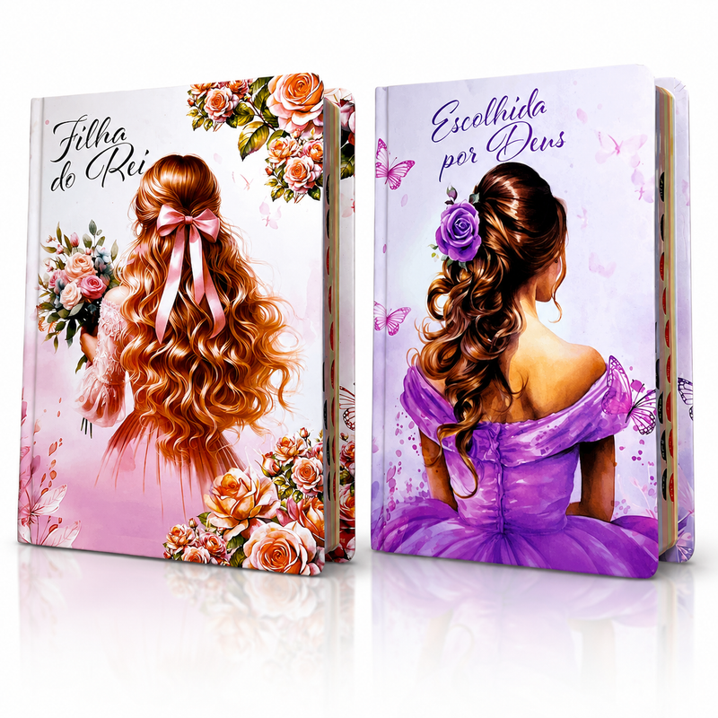 Kit 2 Bíblias Femininas Sagradas Capa Dura Letra Gigante Harpa ARC Jardim Escolhida por Deus e Filha do Rei