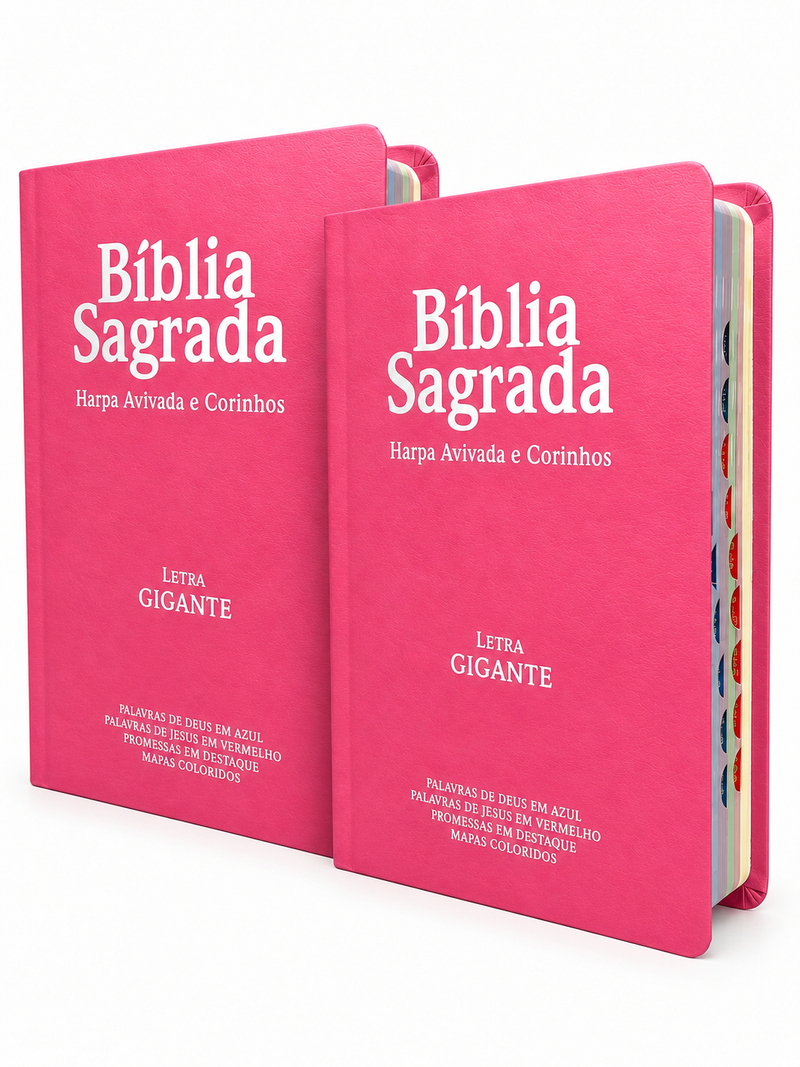 Kit 02 Bíblias Rosa Evangélicas Letra Gigante Capa Semiflexível ARC Com Harpa e Índice Feminina