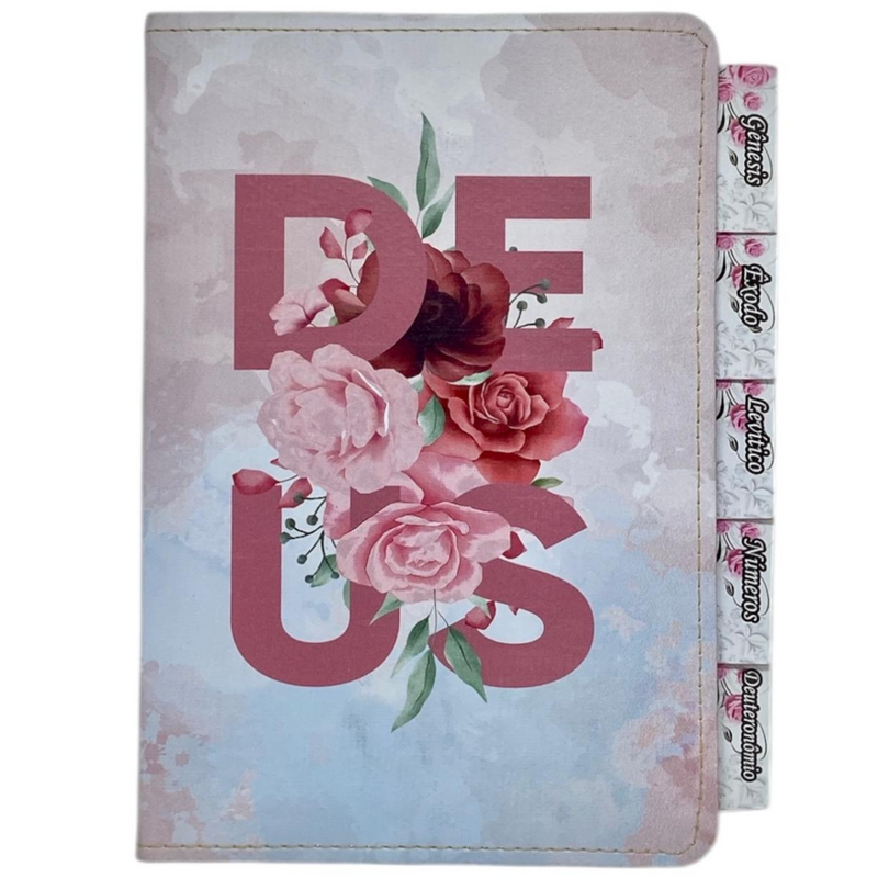 Bíblia Deus Floral Letra Gigante Capa Flexível Com Harpa E Abas Feminina Arc