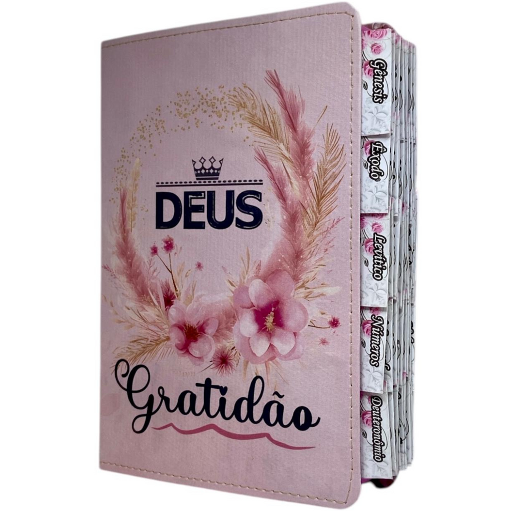 Bíblia Deus Gratidão Letra Gigante Capa Flexível Com Harpa E Abas Coladas Feminina Arc