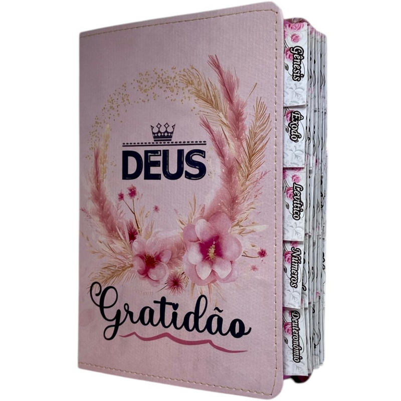 Bíblia Deus Gratidão Letra Gigante Capa Flexível Com Harpa E Abas Coladas Feminina Arc