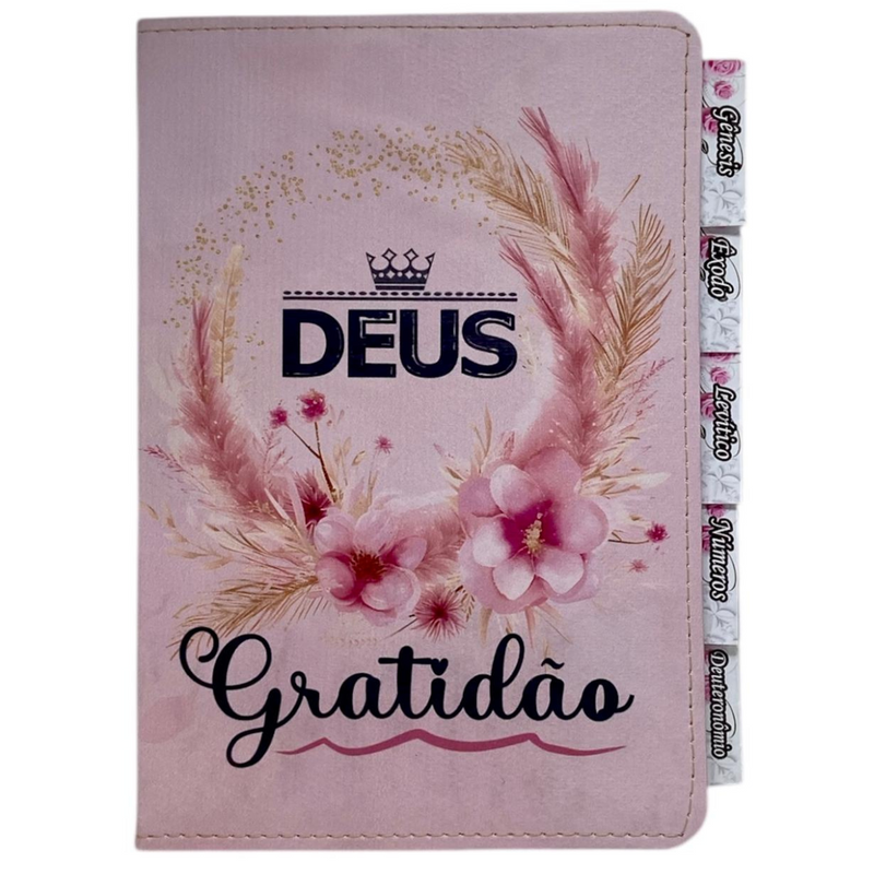 Bíblia Deus Gratidão Letra Gigante Capa Flexível Com Harpa E Abas Coladas Feminina Arc