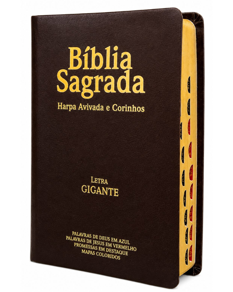 Bíblia Cor Marrom Letra Gigante Capa Semi Flexível Com Harpa e Índice Colorida Arc