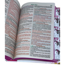 Bíblia Capa Dura Com Elástico Rosa E Medalhão Letra Gigante Com Harpa - Leão Flores Rosa E Aba Feminina