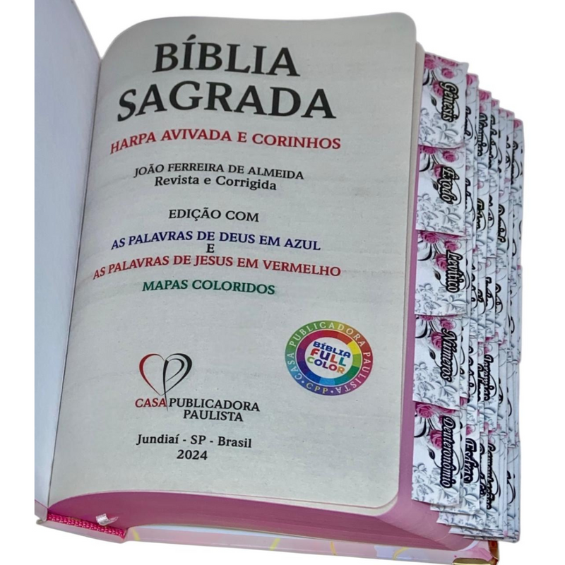 Bíblia Capa Dura Com Elástico Rosa E Medalhão Letra Gigante Com Harpa - Seja Forte E Aba Feminina
