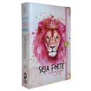 Bíblia Capa Dura Com Elástico Rosa E Medalhão Letra Gigante Com Harpa - Seja Forte + Índice