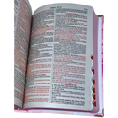 Bíblia Capa Dura Com Elástico Rosa E Medalhão Letra Gigante Com Harpa - Seja Forte + Índice