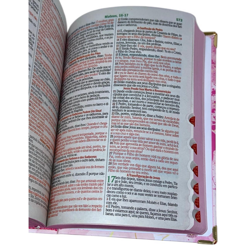 Bíblia Capa Dura Com Elástico Rosa E Medalhão Letra Gigante Com Harpa - Seja Forte + Índice