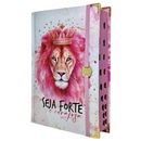 Bíblia Capa Dura Com Elástico Rosa E Medalhão Letra Gigante Com Harpa - Seja Forte + Índice