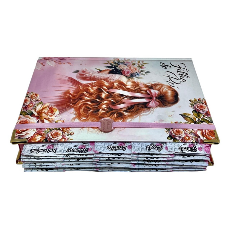 Bíblia Capa Dura Com Elástico Rosa E Medalhão Letra Gigante Com Harpa - Filha Do Rei Abas Já Coladas