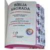 Bíblia Capa Dura Com Elástico Rosa E Medalhão Letra Gigante Com Harpa - Filha Do Rei E Aba Feminina