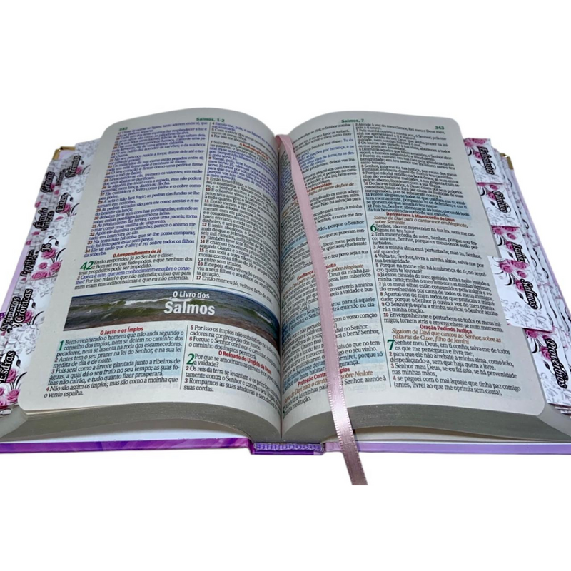 Bíblia Capa Dura Com Elástico Rosa E Medalhão Letra Gigante Com Harpa - Escolhida por Deus E Aba Feminina