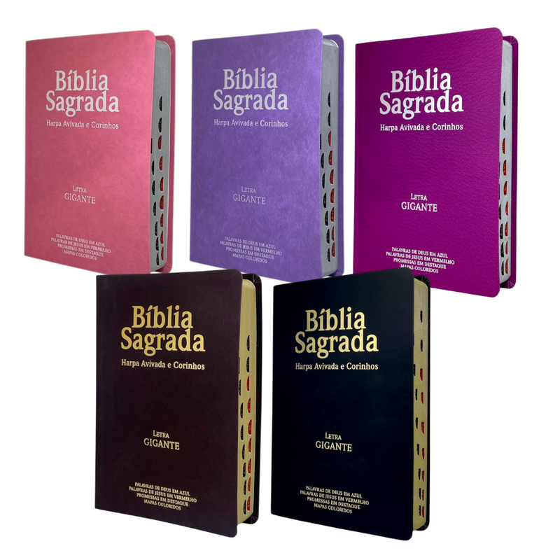 Kit 5 Bíblias Sagradas Luxo Gigante Com Índice E Harpa Avivada e Corinhos - Full Color