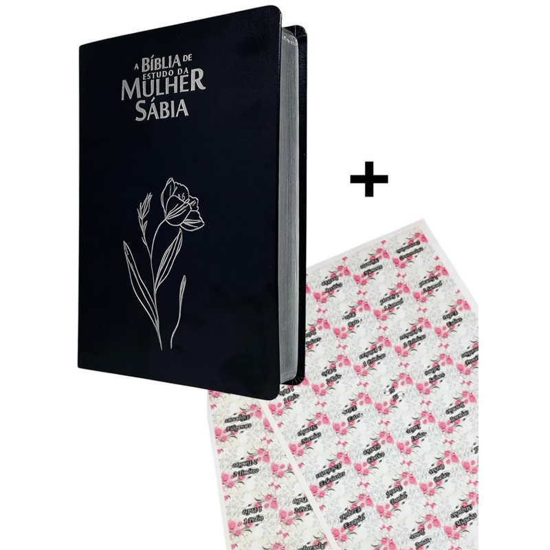 Bíblia Da Mulher Sábia Magnólia Preta De Estudo Letra Hipergigante Capa Flexível Com Harpa e Abas Adesivas Femininas Já Coladas Arc