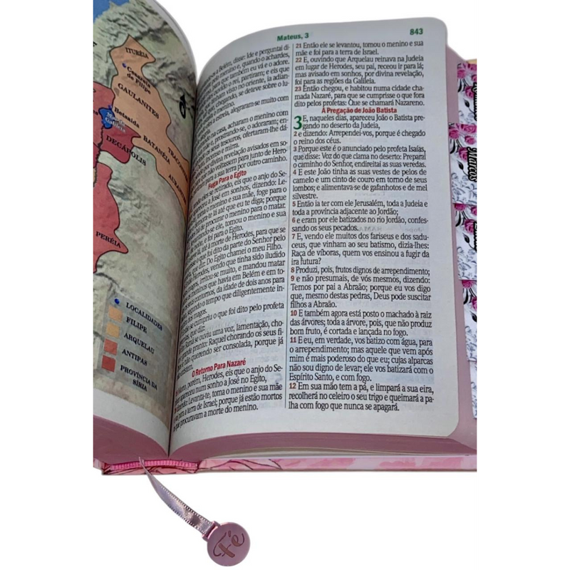 Bíblia Jardim Rosa Letra Hipergigante Capa Dura Com Harpa e Aba Feminina Arc Com Elástico