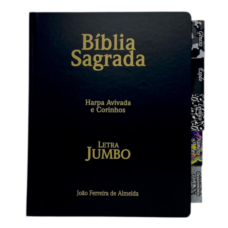 Bíblia Cor Preta Trigo Letra Jumbo Capa Dura Com Harpa e Aba Adesiva Masculina