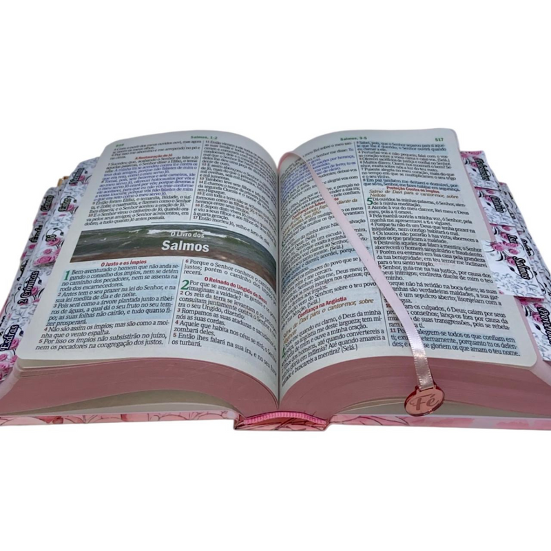 Bíblia Jardim Rosa Letra Hipergigante Capa Dura Com Harpa e Aba Feminina Arc Com Elástico