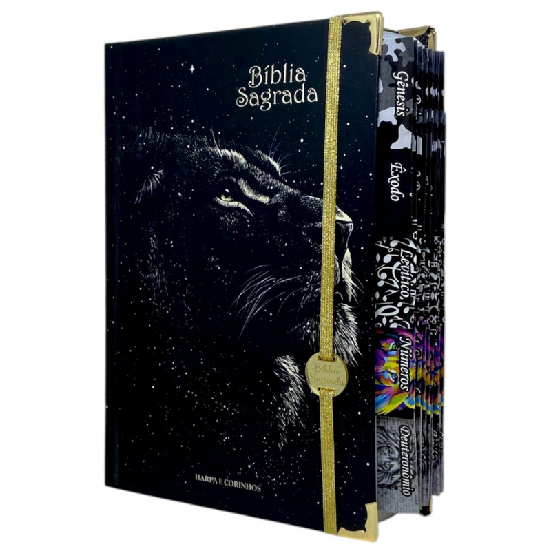 Bíblia Sagrada Letra Hipergigante Capa Dura Leão Universo Com Harpa e Abas Leão ARC