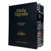 Bíblia Cor Preta Trigo Letra Jumbo Capa Dura Com Harpa e Aba Adesiva Masculina