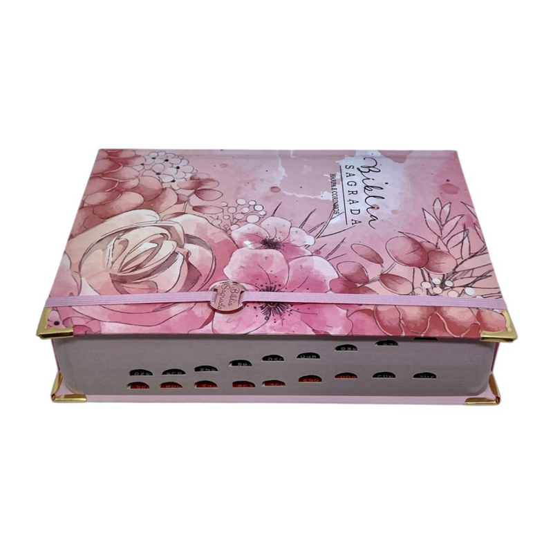 Bíblia Sagrada Letra Hipergigante PPM Capa Dura Jardim Rosa Feminina Com Harpa ARC e Índice