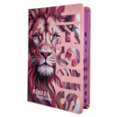 Bíblia Capa Flexível Letra Gigante - Leão Jesus Rosa - Com Índice Miolo Ppm Full Color Versão Arc  Com Harpa E Fitilho