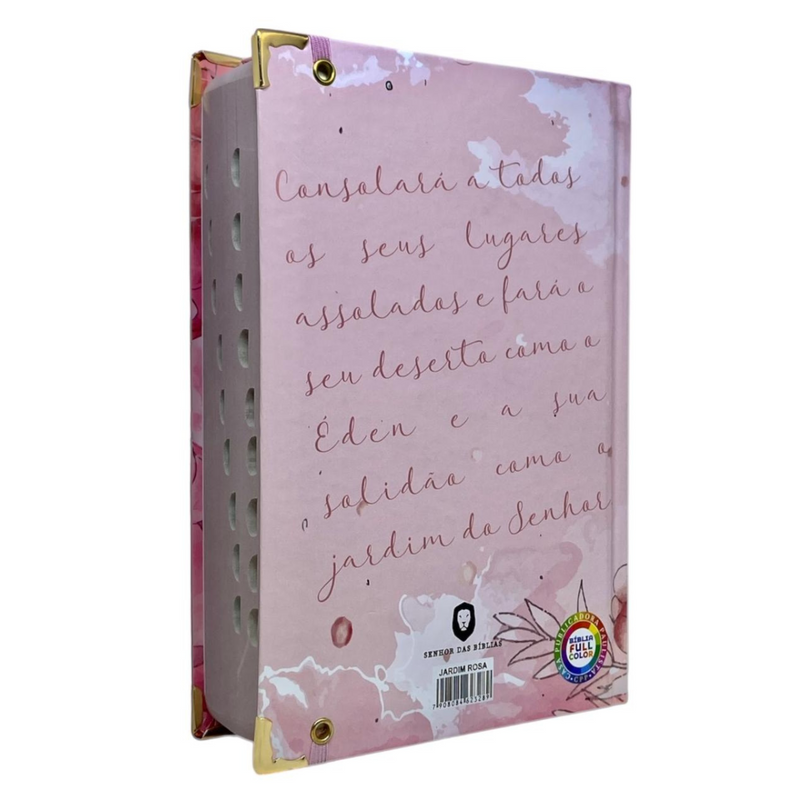Bíblia Sagrada Letra Hipergigante PPM Capa Dura Jardim Rosa Feminina Com Harpa ARC e Índice