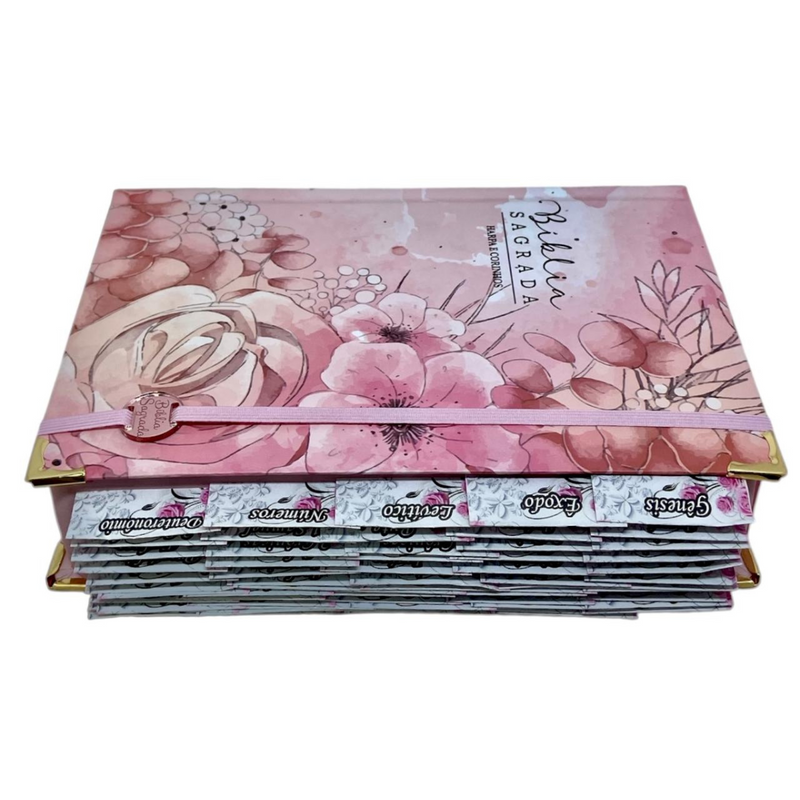 Bíblia Jardim Rosa Letra Hipergigante Capa Dura Com Harpa e Aba Feminina Arc Com Elástico