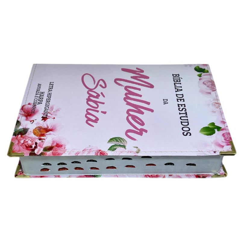 Bíblia Da Mulher Sábia Rosa De Estudo Letra Hipergigante Capa Flexível Com Harpa e Índice Feminina Arc