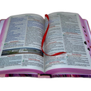 Bíblia Capa Flexível Letra Gigante - Leão Jesus Rosa - Com Índice Miolo Ppm Full Color Versão Arc  Com Harpa E Fitilho