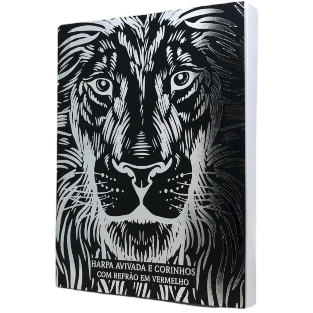 Livro Leão Preto e Prata Hinário Harpa Avivada e Corinhos Capa Brochura Letra Gigante